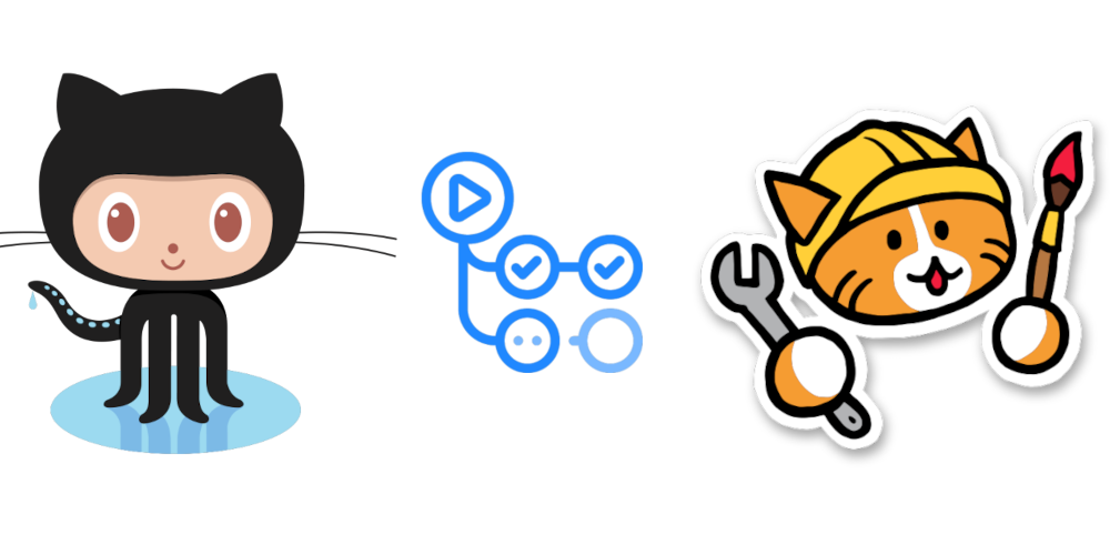 Illustration of the GitHub Octocat, the GitHub Actions logo, and the Neocities Cat